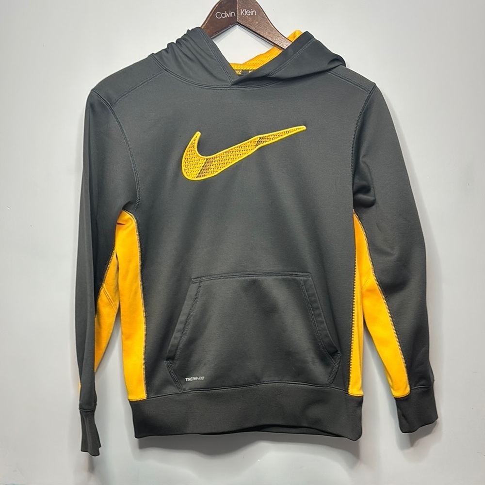 Nike Hoodie - Charcoal and Gold Pullover Sweatshirt - Boys Large (14-16)